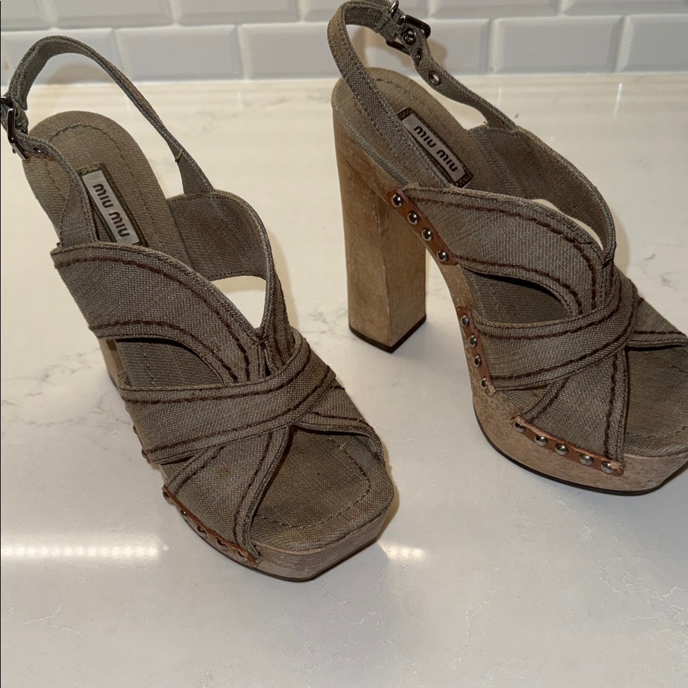 Miu Miu Olive Platform Heels